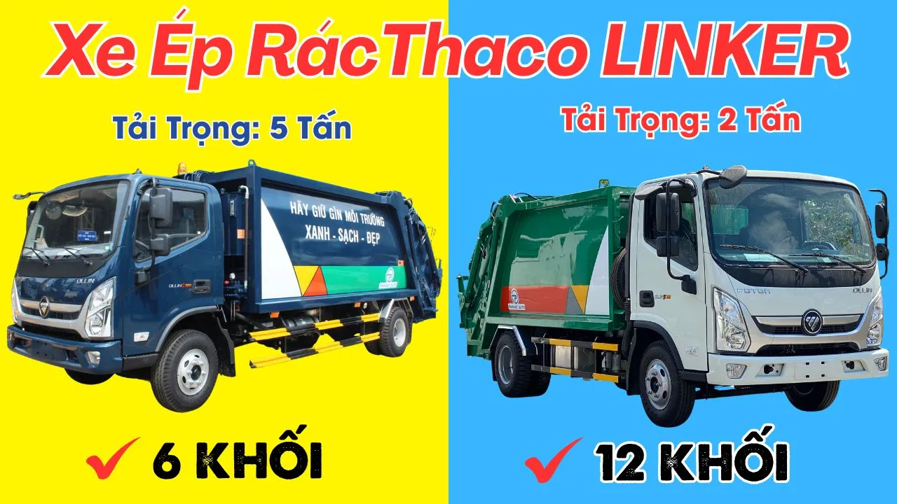 Mua xe ép rác thaco mới nhất euro 5 đời 2025, xe ép rác 6 khối và xe ép rác 12 khối