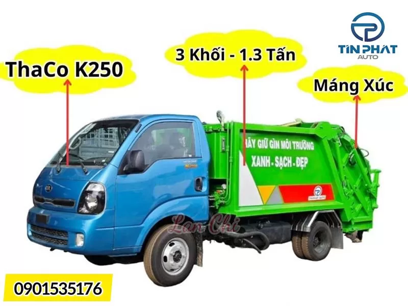 Xe ép rác 3 khối Thaco KIA K250 thùng full inox 430, xe giao ngay