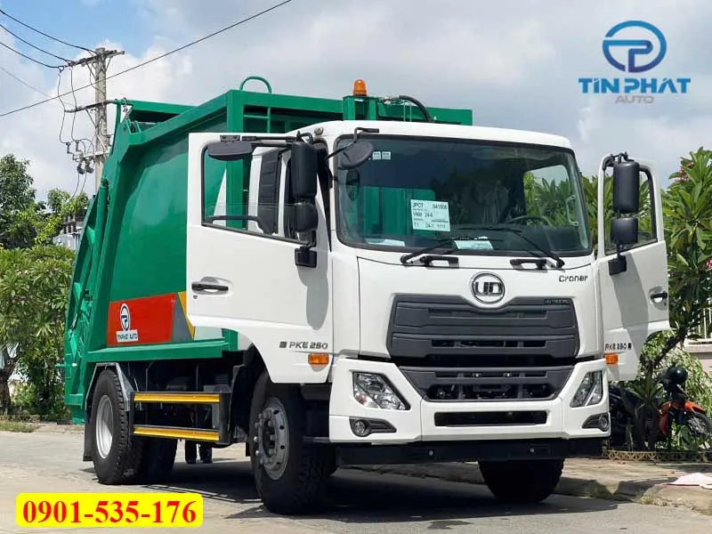 Xe Ép Rác 14 Khối UD Trucks PKE250 (Nâng Kẹp) 27 xe ép ud trucks pke250 cabin màu trắng thùng màu xanh inox mới euro 5, giá tại xưởng
