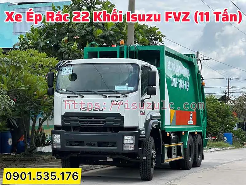 Xe Ép Rác 22 Khối Isuzu (Nâng Cặp) - FVZ34QE5 20 thông số kỹ thuật xe ép rác 22 khối isuzu màu trắng thùng màu xanh, giá tại xưởng, mua ngay