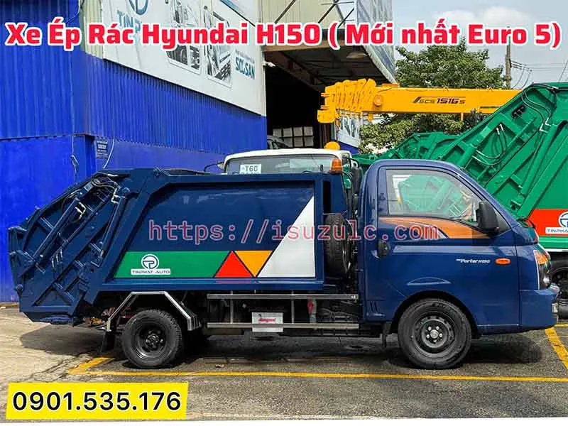 Xe Ép Rác Hyundai H150 2,5 Khối - 900 Kg 29 Xe ép rác hyundai h150, tải trọng 900kg màu xanh, nhỏ gọn, giá tốt tại xưởng
