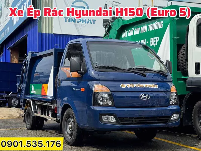 Xe Ép Rác Hyundai H150 2,5 Khối - 900 Kg 22 xe ép rác Hyundai màu xanh, mới nhất 2025, giá ưu đãi tại xưởng