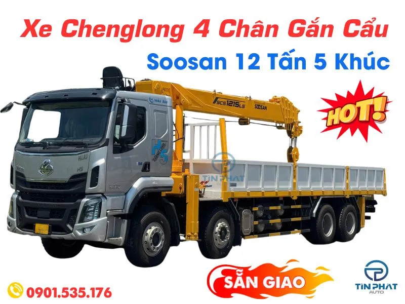 Xe Chenglong 4 Chân Gắn Cẩu Soosan SCS1215 (Mới Nhất 2025) 22 báo giá xe cẩu chenglong 4 chân soosan scs1215 rẻ nhất. cabin xe màu xám. sẵn xe giao tại xưởng