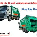 xe ép rác 24 khối chenglong h5 nâng kẹp, cabin màu xám thùng màu xanh sẵn giao