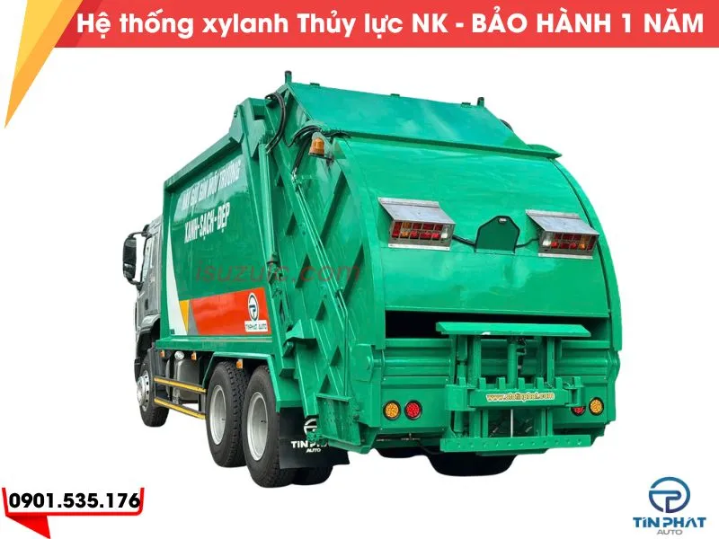 Xe Ép Rác 24 Khối Chenglong H5 (Càng Gắp) 38 Hệ thống xylanh thủy lực cuốn ép rác màu xanh, Nhập khẩu, bảo hành 1 năm chính hãng