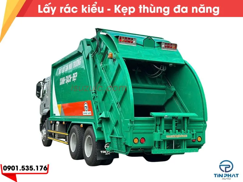 Xe Ép Rác 24 Khối Chenglong H5 (Càng Gắp) 32 Cách lấy rác kiểu nâng kẹp thùng đa năng, có nắp đậy kín, bảo vệ môi trường. Xe đang có sẵn giao ngay
