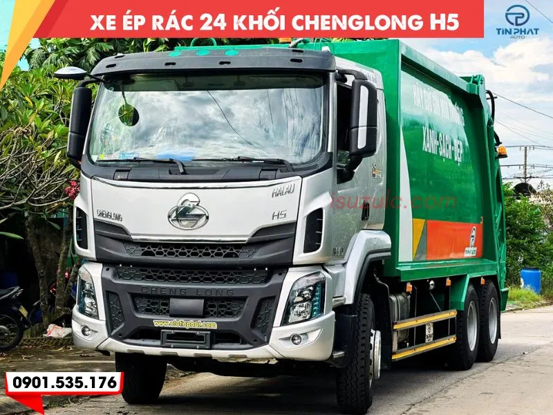 Xe Ép Rác 24 Khối Chenglong H5 (Càng Gắp) 36 Xe cuốn ép rác 24 khối chenglong H5 - Cabin màu xám, giá rẻ tại xưởng