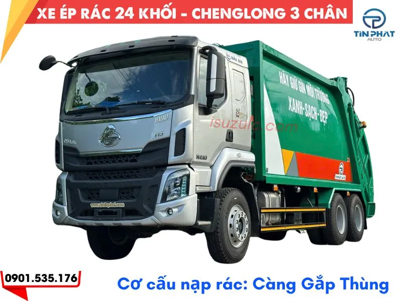 Xe Ép Rác 24 Khối Chenglong H5 (Càng Gắp) 25 Xe ép rác 24 khối chenglong h5 cơ cấu lấy rác kiểu càng gắp, sẵn giao tại xưởng