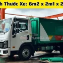xe ép rác 6 khối với kích thước xe dài 6m2, rộng 2m1, cao 2m2 sẵn giao tại xưởng