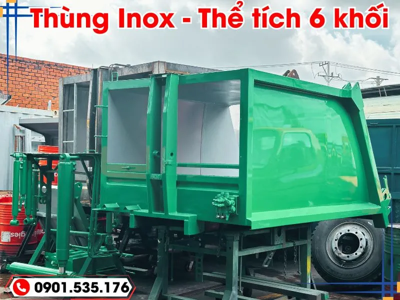 Xe Ép Rác 6 Khối Thaco Linker (Euro 5) Mới Nhất 2025 30 thùng xe ép rác 6 khối thaco làm bằng inox 430, sơn màu xanh, bảo hành 3 năm