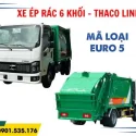 xe ép rác 6 khối thaco linler, cabin trắng thùng xanh, kiểu máng xúc, mới nhất euro 5