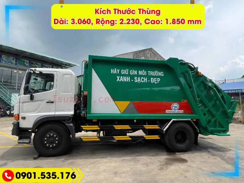 Xe Ép Rác 14 Khối Hino FG (Euro 5) 48 Xe ép rác Hino FG, Kích thước thùng dài 3.060mm, rộng 2.230mm, cao 1.850 mm. xe chính hãng, giá tốt
