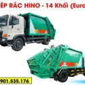 Xe ép rác Hino 14 khối mới nhất 2025, euro 5, cabin trắng thùng màu xanh, giá tốt tại xưởng