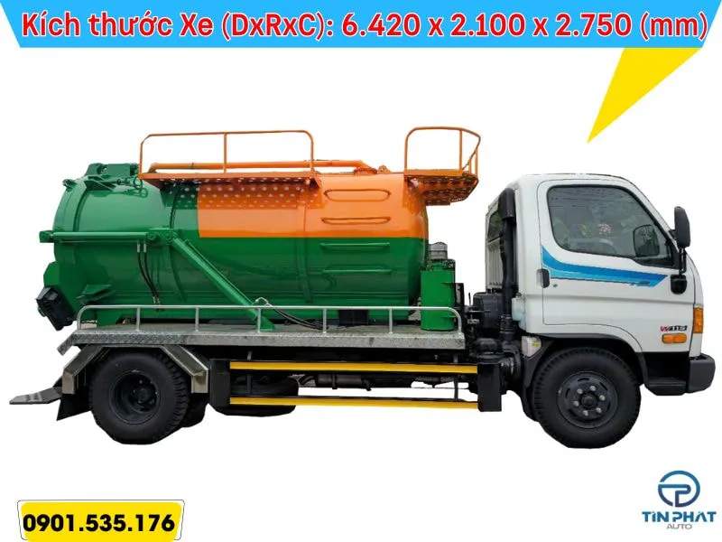 Xe Hút Bể Phốt 6 Khối Hyundai W11S 20 Kích thước tổng thể xe bồn hút chất thải 6 khối hyundai. đóng bồn theo yêu cầu. báo giá xưởng