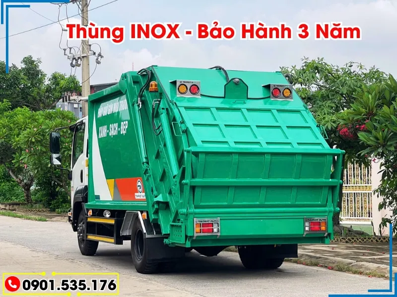 Xe Ép Rác 9 Khối Isuzu FRR (Máng Xúc) 34 Xe ép rác 9 khối Isuzu FRR nạp rác kiểu máng xúc, bảo hành thùng xanh lá là 3 năm chính hãng tại xưởng